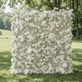 Lachlan: 5D Pure White Baby's Breath & Silk Rose Flower Wall Roll-Up Fabric Backdrop for Dreamy Wedding & Proposal | Wedding & Celebration Collection | Free Shipping