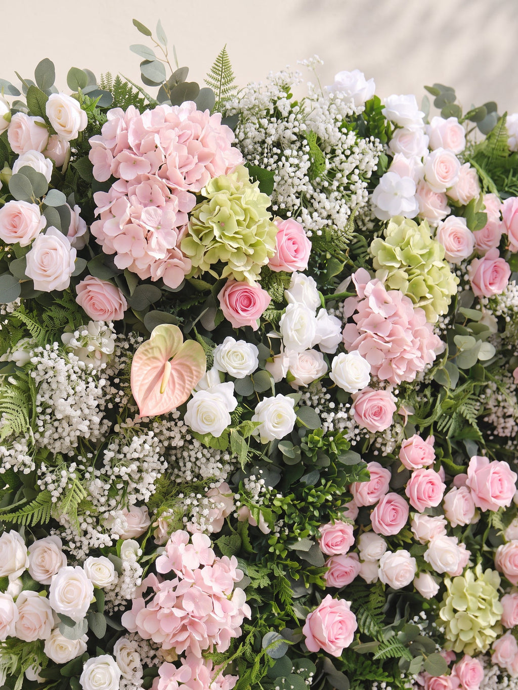 Laelvia: 5D Blush Pink, Ivory White & Greenery Silk Rose Flower Wall Roll-Up Fabric Backdrop for Romantic Weddings & Proposals — floral detail
