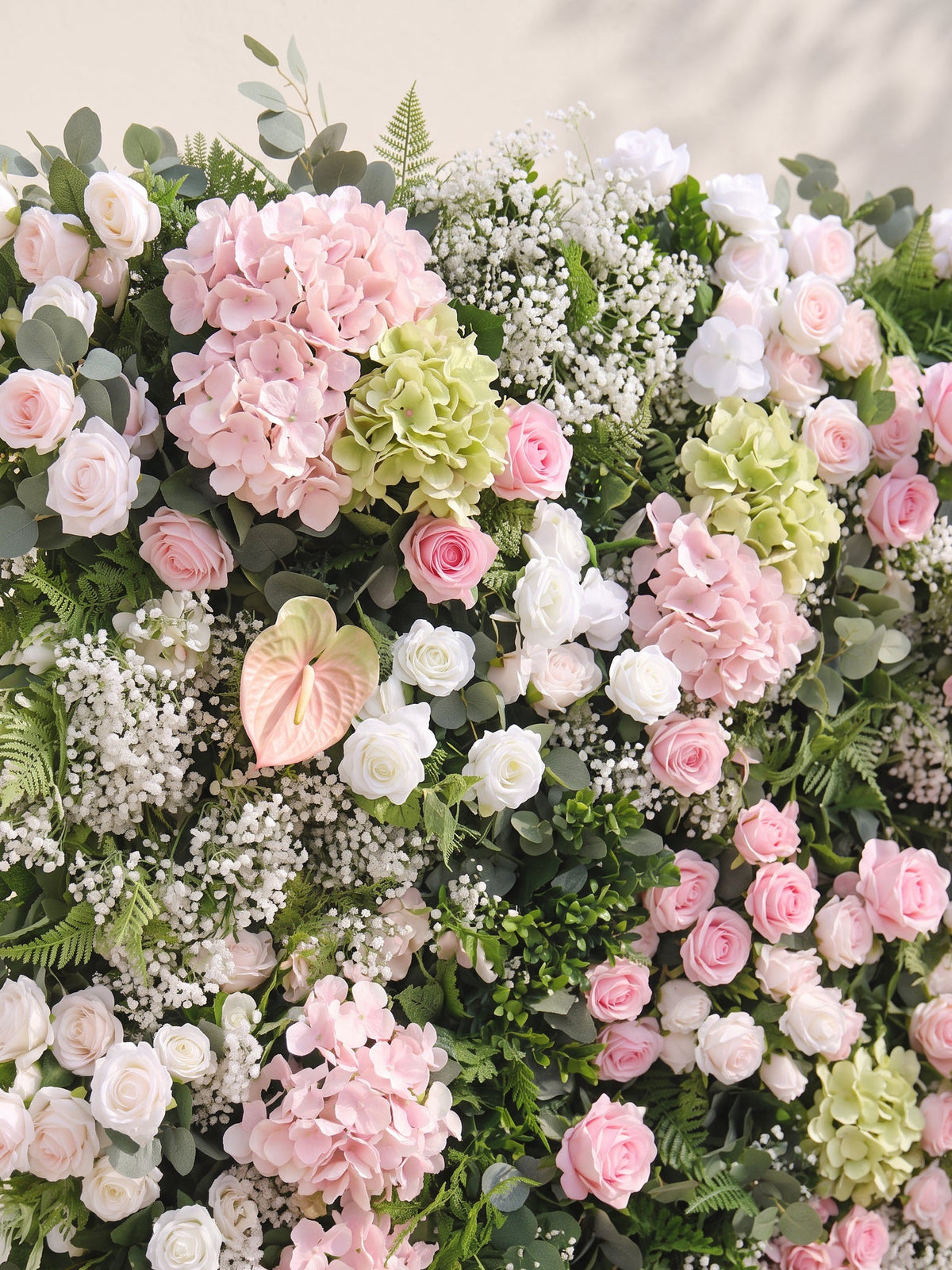 Laelvia: 5D Blush Pink, Ivory White & Greenery Silk Rose Flower Wall Roll-Up Fabric Backdrop for Romantic Weddings & Proposals — floral detail