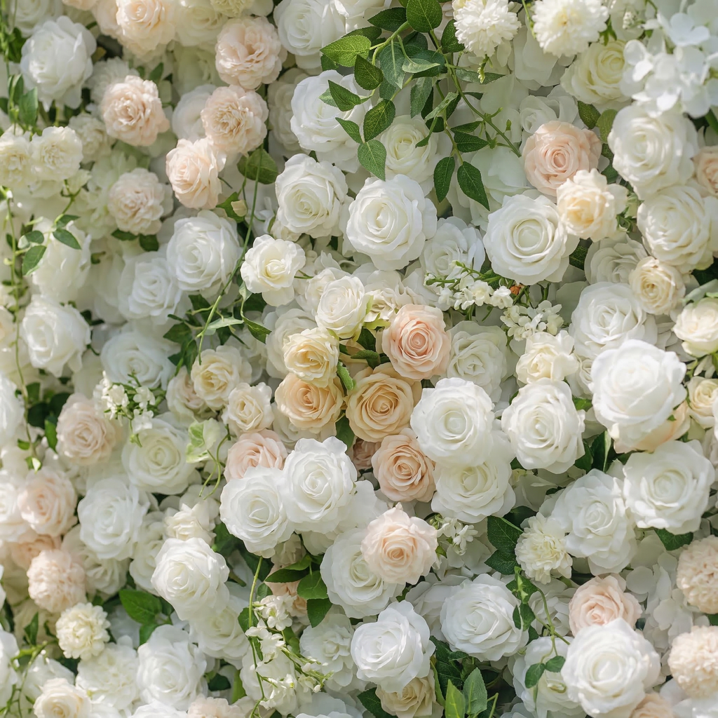 Lioraen: 5D Timeless Ivory and Light Champagne Flower Wall with Hanging Greenery Roll-Up Fabric Backdrop for Garden Party & Event Free Shipping