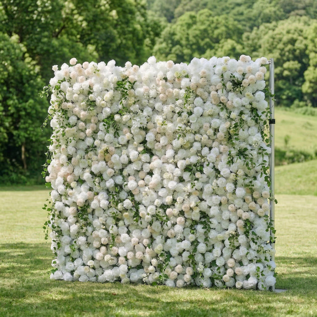 Lioraen: 5D Timeless Ivory and Light Champagne Flower Wall with Hanging Greenery Roll-Up Fabric Backdrop for Garden Party & Event Free Shipping