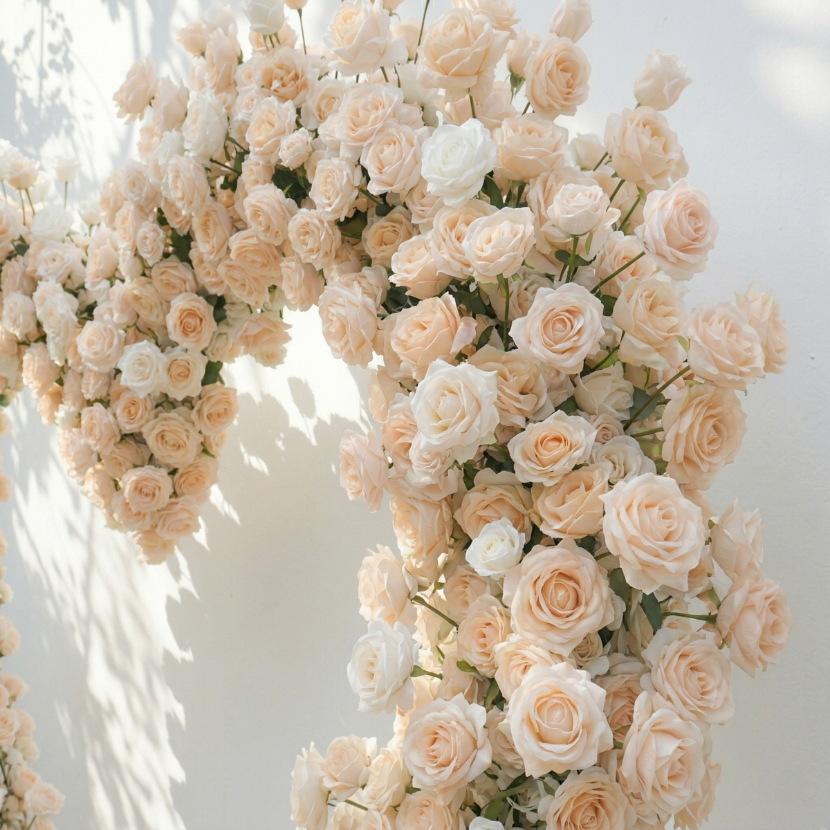 Lioren: Heart-Shaped Champagne & Soft Peach Silk Rose Floral Arch Floral Arrangement for Elegant Weddings & Proposal Events | Event Floral Decor