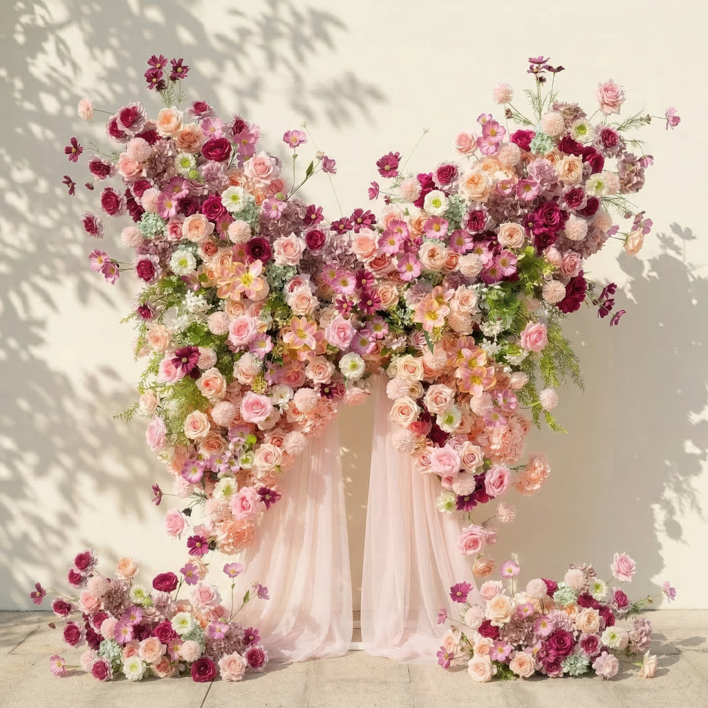 Lumeria: Exquisite Blush & Berry Butterfly-Shaped Flower Wall for Luxury Events & Parties Backdrop Free Shipping