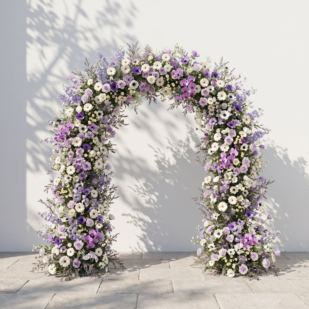 Lumvale floral arch: New Luxury Purple Floral Arch with Purple Roses and White Daisy Floral Arch for Weddings & Events & Events Decor Incuding Frame | Event Floral Decor