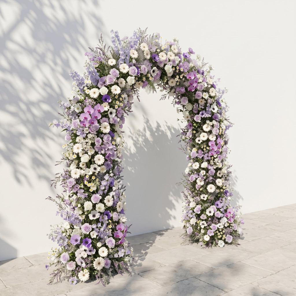 Lumvale floral arch: New Luxury Purple Floral Arch with Purple Roses and White Daisy Floral Arch for Weddings & Events & Events Decor Incuding Frame | Event Floral Decor