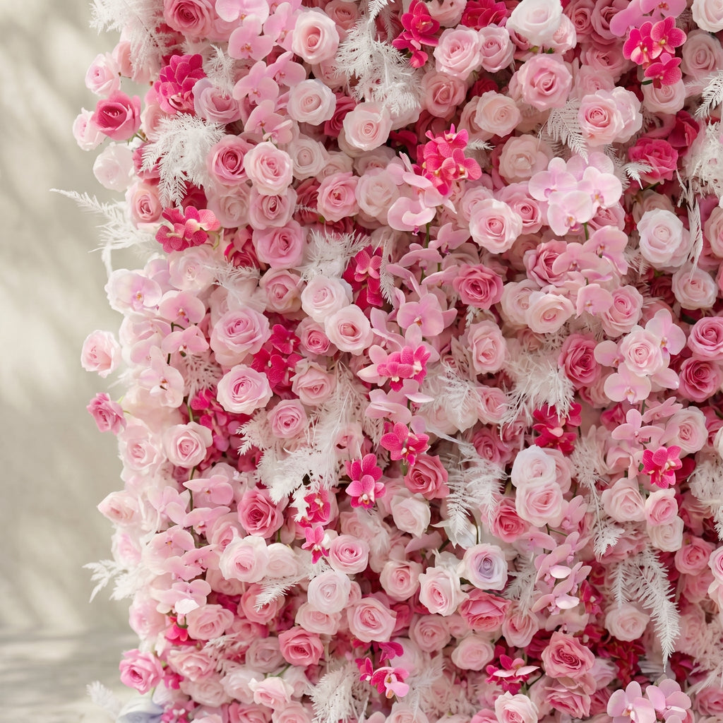 Lyrelloria:Luxury 5D Ombre Pink Silk Floral Wall Roll-Up Backdrop for Vibrant Romantic Weddings Free Shipping