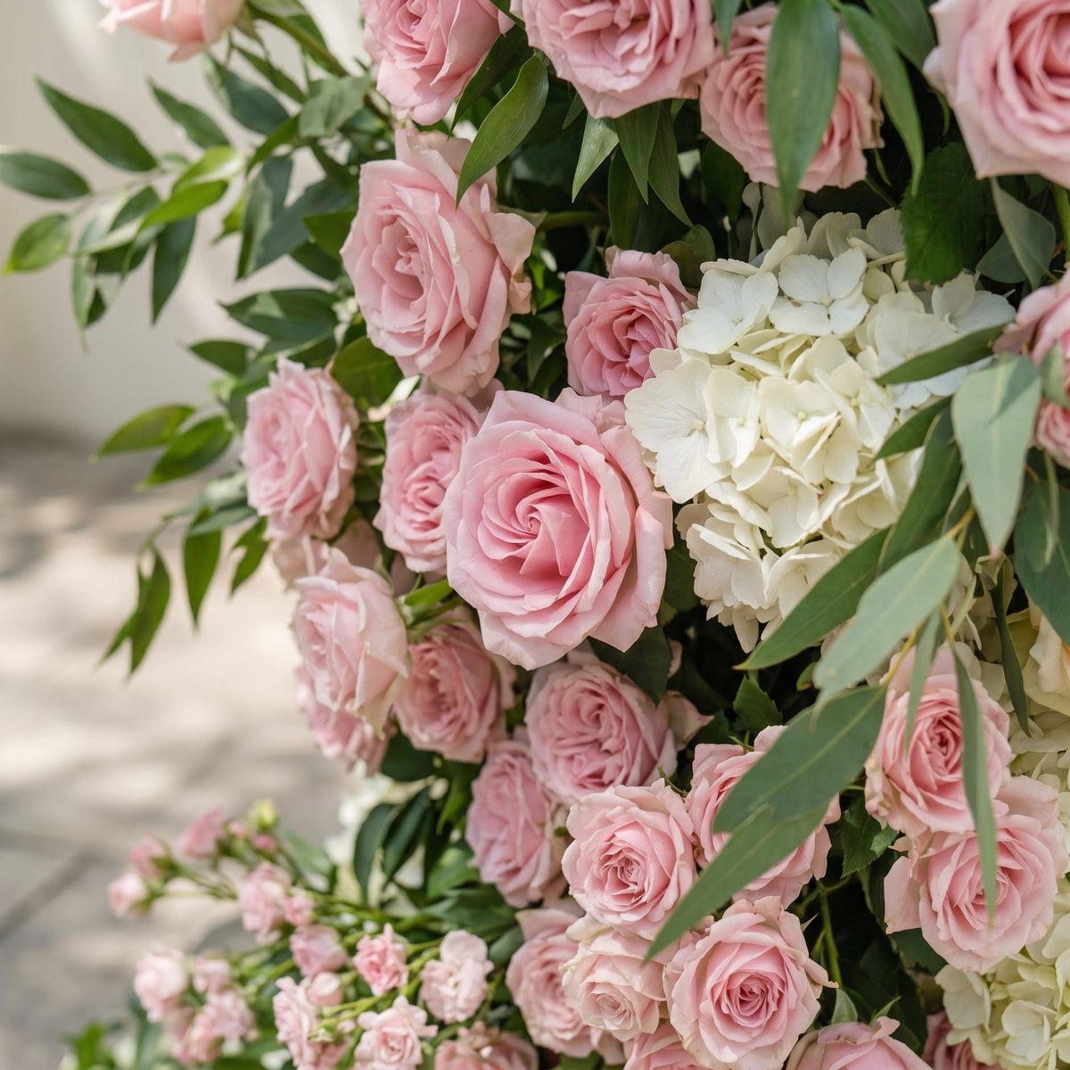 Marellina Floral Arch: Dusty Pink Roses Floral Arch with White Hydrangea for Luxury and Natural Garden Weddings & Events Decor Incuding Frame | Wedding Floral Decor