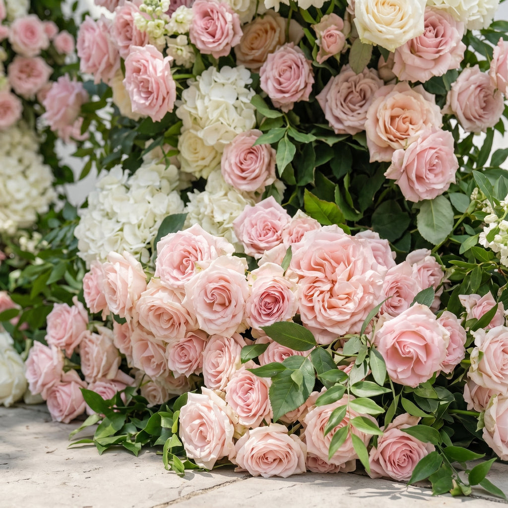 Marellina Floral Arch: Dusty Pink Roses Floral Arch with White Hydrangea for Luxury and Natural Garden Weddings & Events Decor Incuding Frame | Wedding Floral Decor
