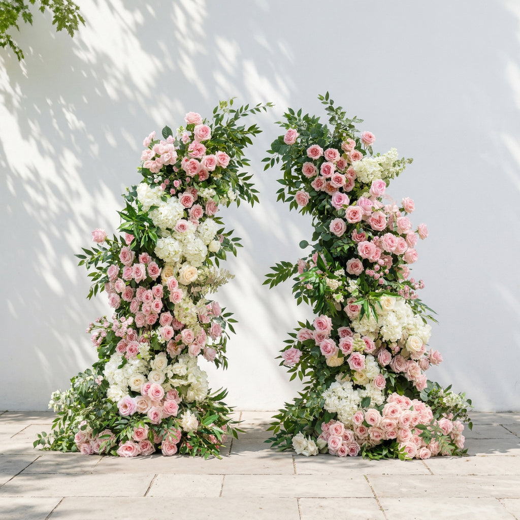 Marellina Floral Arch: Dusty Pink Roses Floral Arch with White Hydrangea for Luxury and Natural Garden Weddings & Events Decor Incuding Frame | Wedding Floral Decor