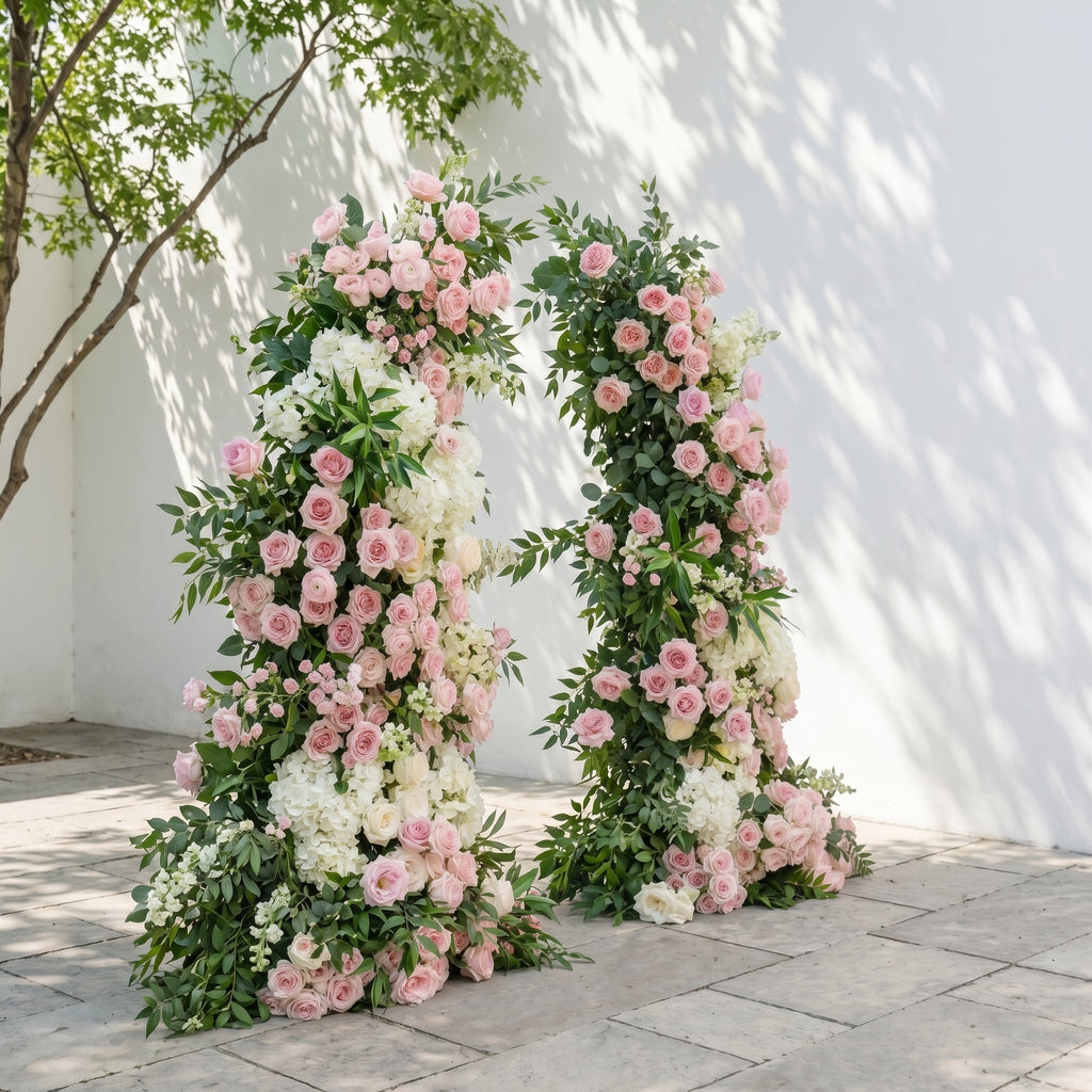 Marellina Floral Arch: Dusty Pink Roses Floral Arch with White Hydrangea for Luxury and Natural Garden Weddings & Events Decor Incuding Frame | Wedding Floral Decor