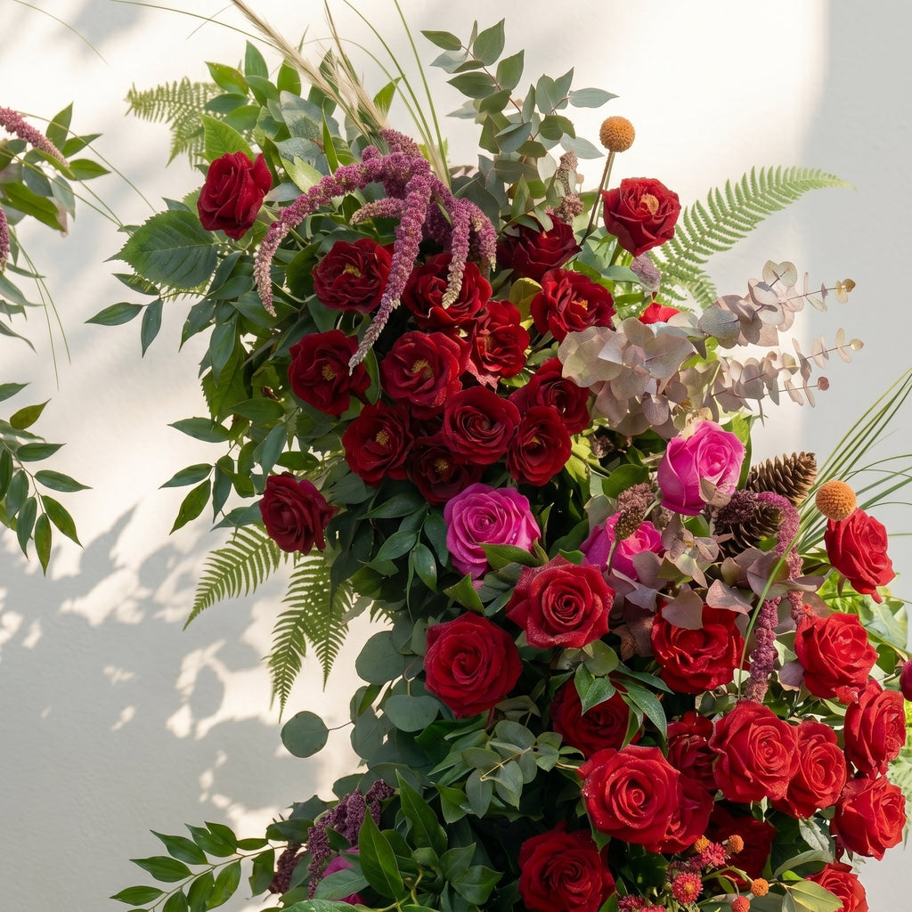 Marellyn Horn Arch: Luxury Floral Arch with Red Roses and Greenery Floral Arch for Garden Weddings & Chrismas Events Decor Incuding Frame | Ceremony & Event Decor