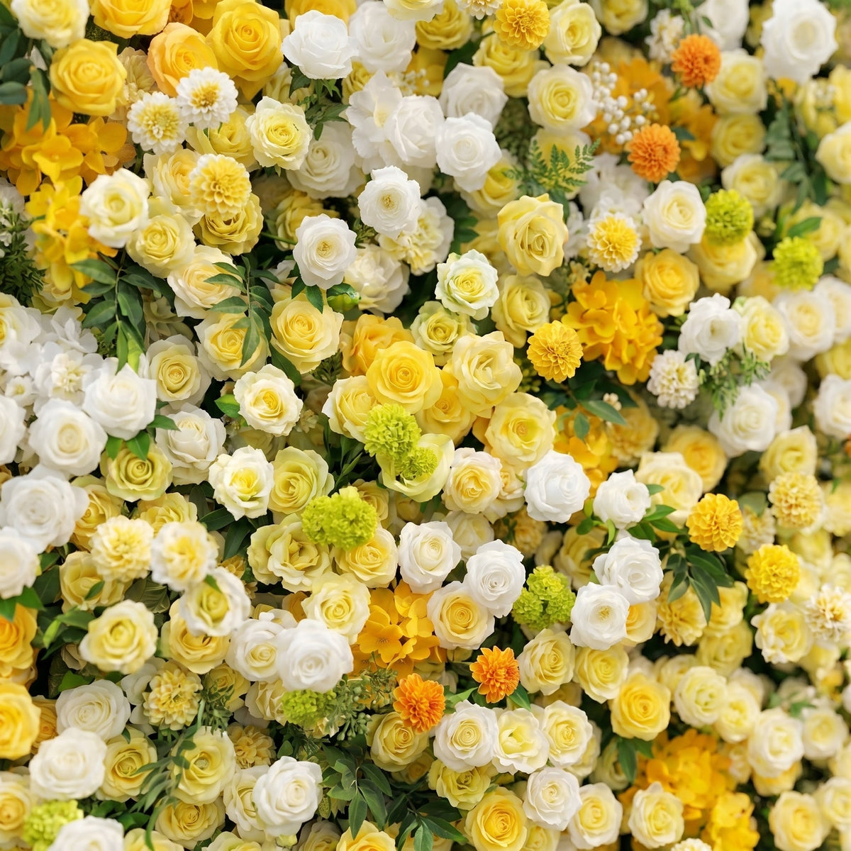 Marellyn:5D Bright Yellow & Ivory White Silk Rose Flower Wall Roll-Up Fabric Backdrop for Romantic Weddings & Proposals Free Shipping