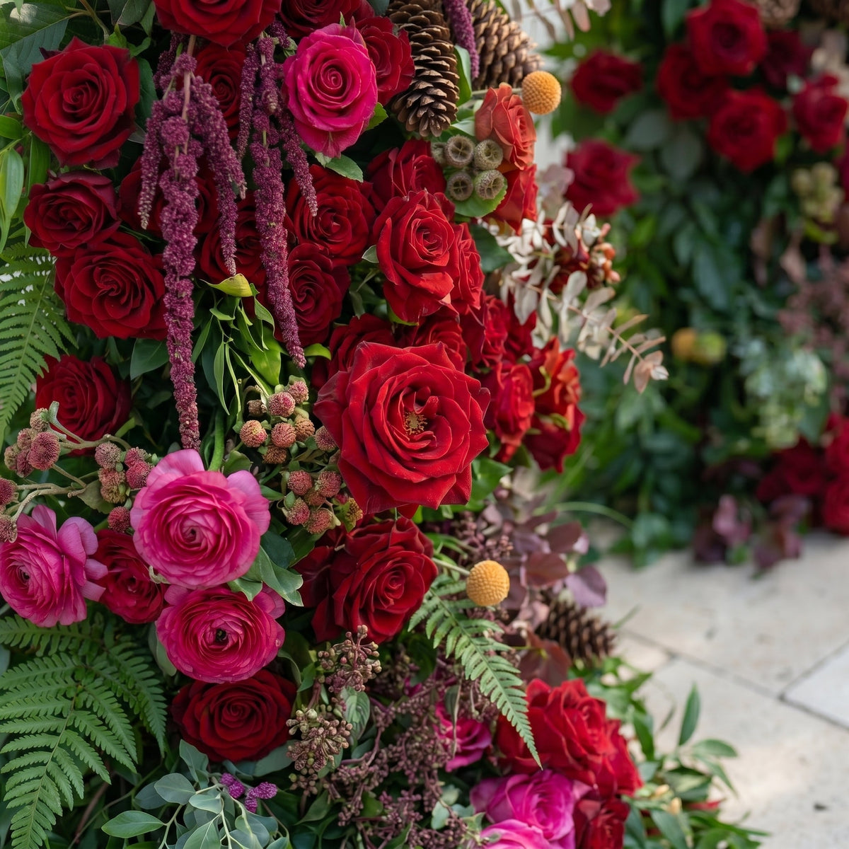 Marellyn Horn Arch: Luxury Floral Arch with Red Roses and Greenery Floral Arch for Garden Weddings & Chrismas Events Decor Incuding Frame | Ceremony & Event Decor