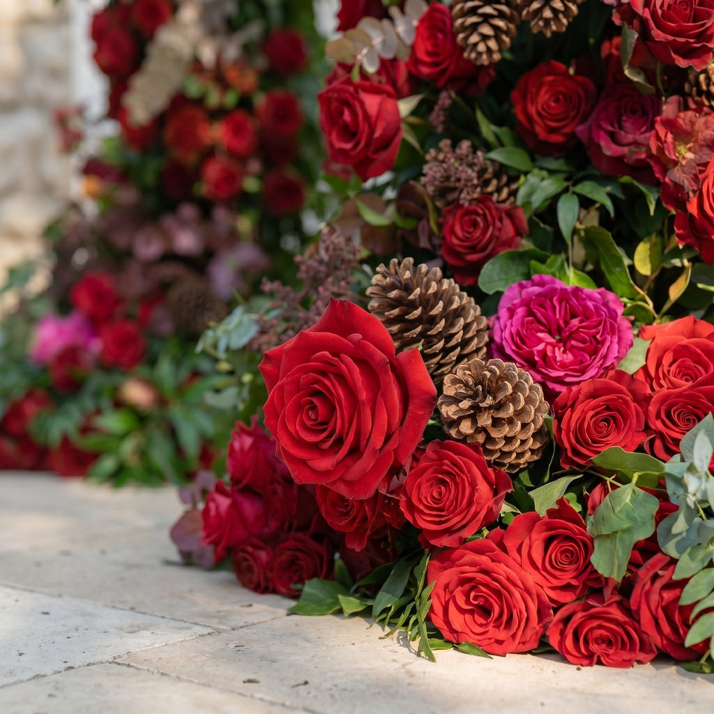Marellyn Horn Arch: Luxury Floral Arch with Red Roses and Greenery Floral Arch for Garden Weddings & Chrismas Events Decor Incuding Frame | Ceremony & Event Decor