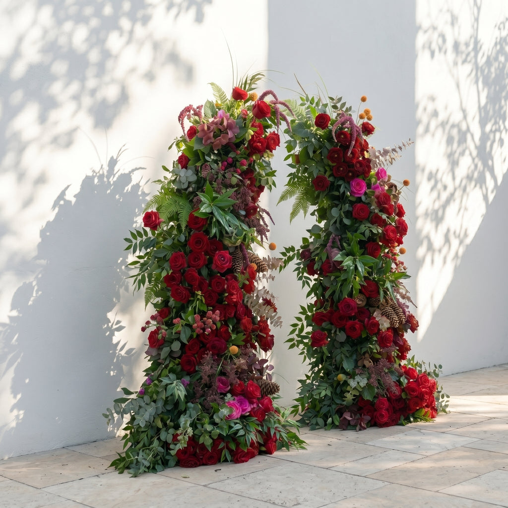 Marellyn Horn Arch: Luxury Floral Arch with Red Roses and Greenery Floral Arch for Garden Weddings & Chrismas Events Decor Incuding Frame | Ceremony & Event Decor