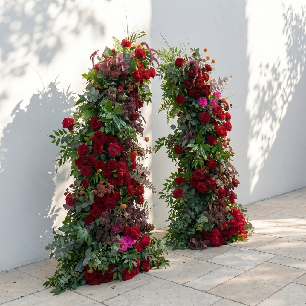 Marellyn Horn Arch: Luxury Floral Arch with Red Roses and Greenery Floral Arch for Garden Weddings & Chrismas Events Decor Incuding Frame | Ceremony & Event Decor