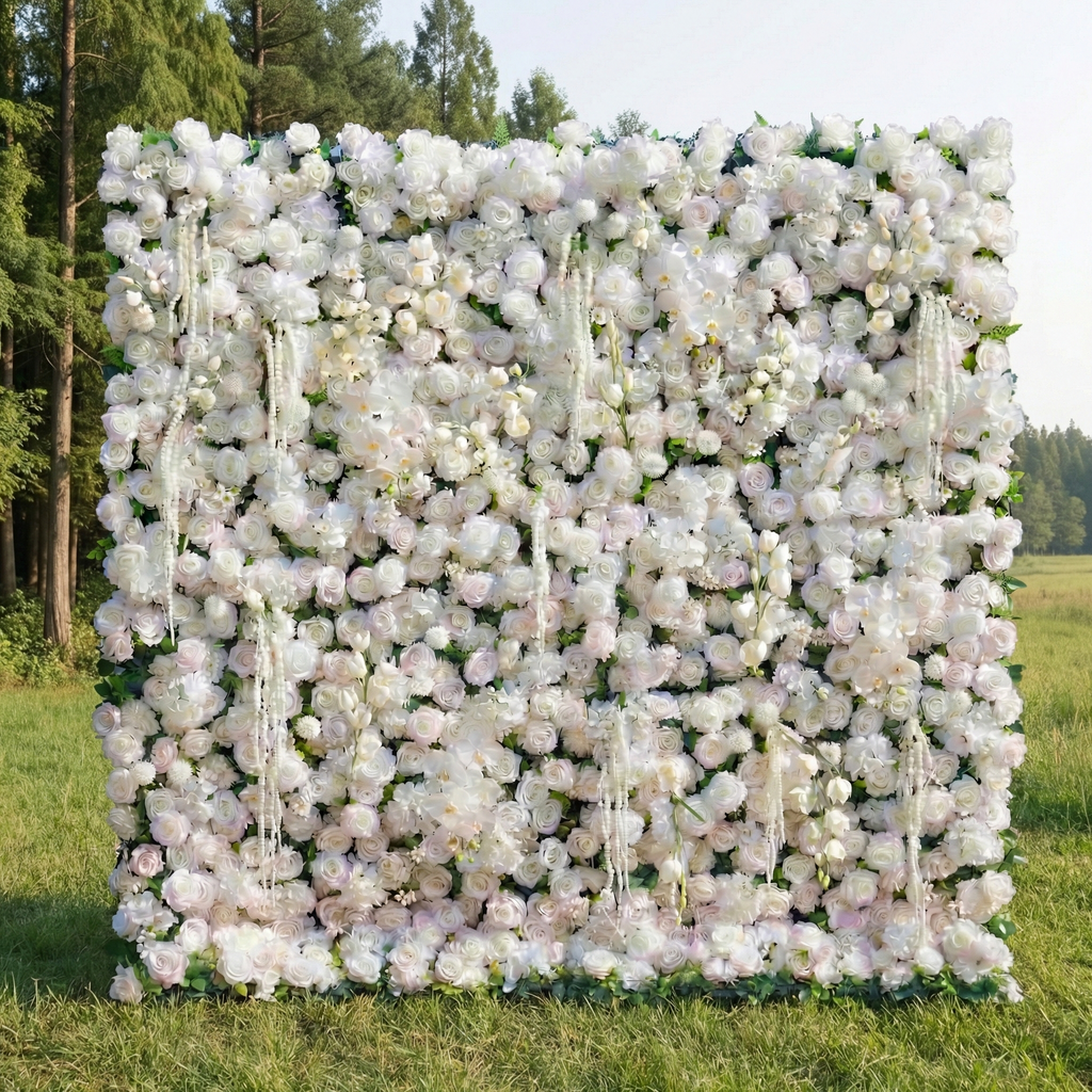 Marina: 5D Ivory & Light Blush Silk Rose Flower Wall Roll-Up Fabric Backdrop for Elegant Wedding & Bridal Shower Party Free Shipping