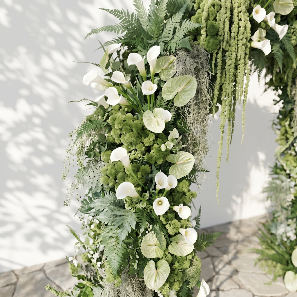 Mavenena floral arch: Classic Sage Green Floral Arch with White Calla Lily Floral Arch for Weddings & Events & Events Decor Incuding Frame | Event Floral Decor