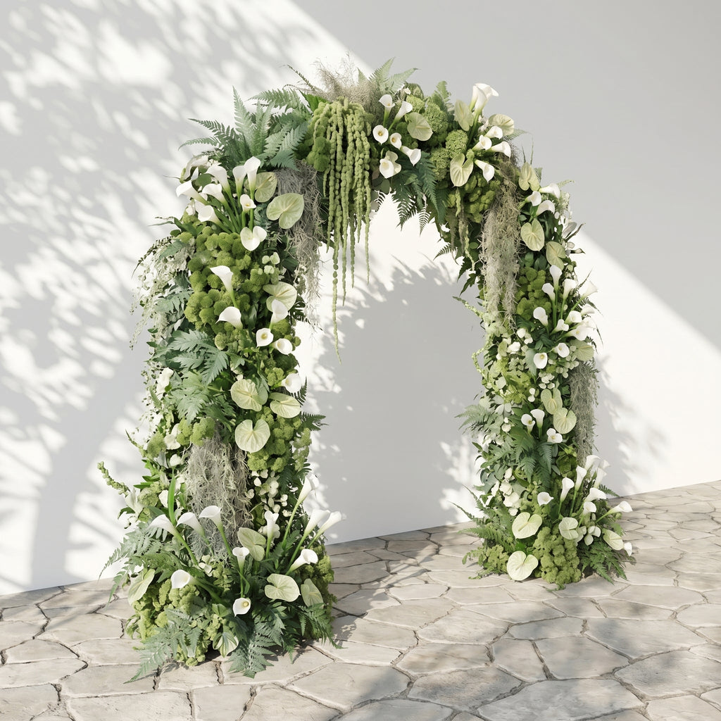 Mavenena floral arch: Classic Sage Green Floral Arch with White Calla Lily Floral Arch for Weddings & Events & Events Decor Incuding Frame | Event Floral Decor
