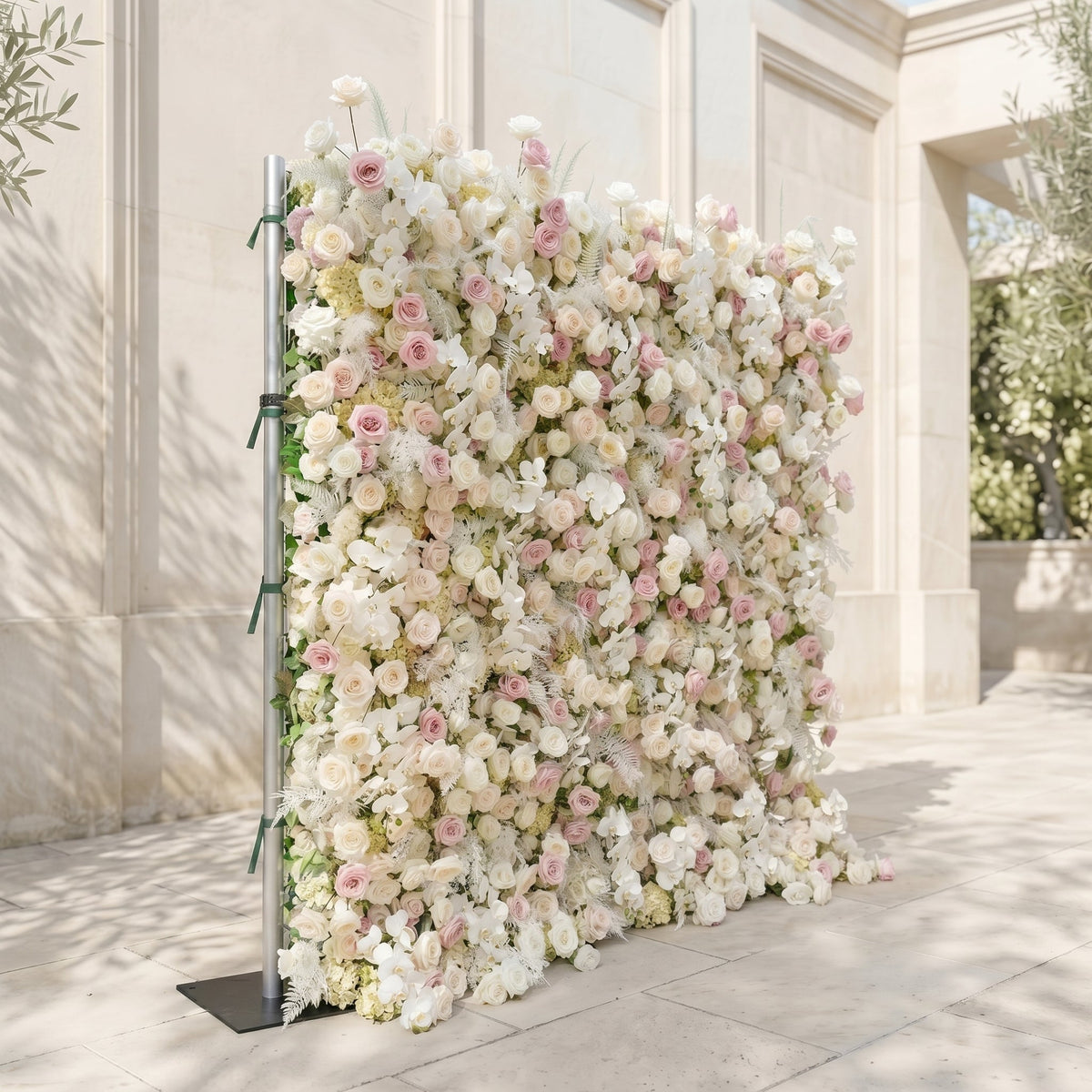 Mavenena:5D Neutral Cream Blush Pink & Ivory White Silk Rose Flower Wall Roll-Up Fabric Backdrop for Romantic Weddings & Proposals Free Shipping