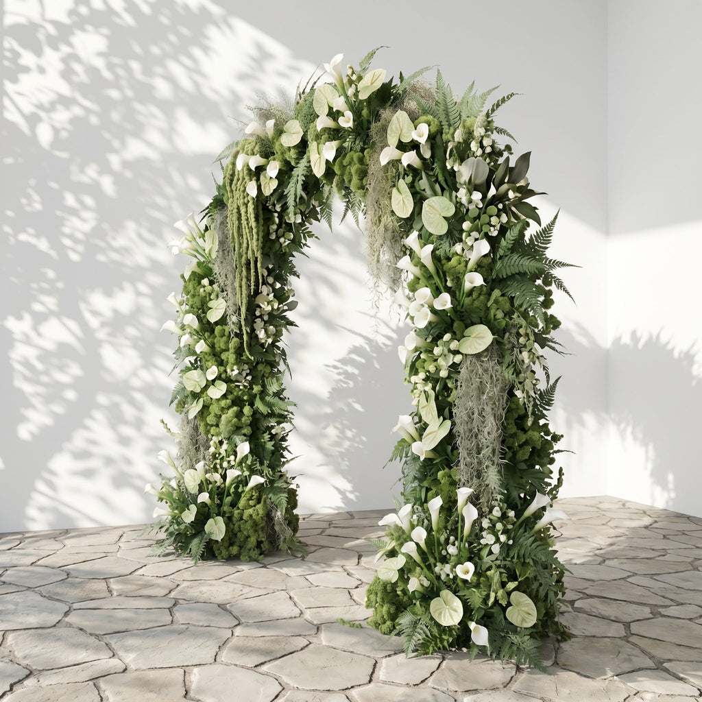 Mavenena floral arch: Classic Sage Green Floral Arch with White Calla Lily Floral Arch for Weddings & Events & Events Decor Incuding Frame | Event Floral Decor