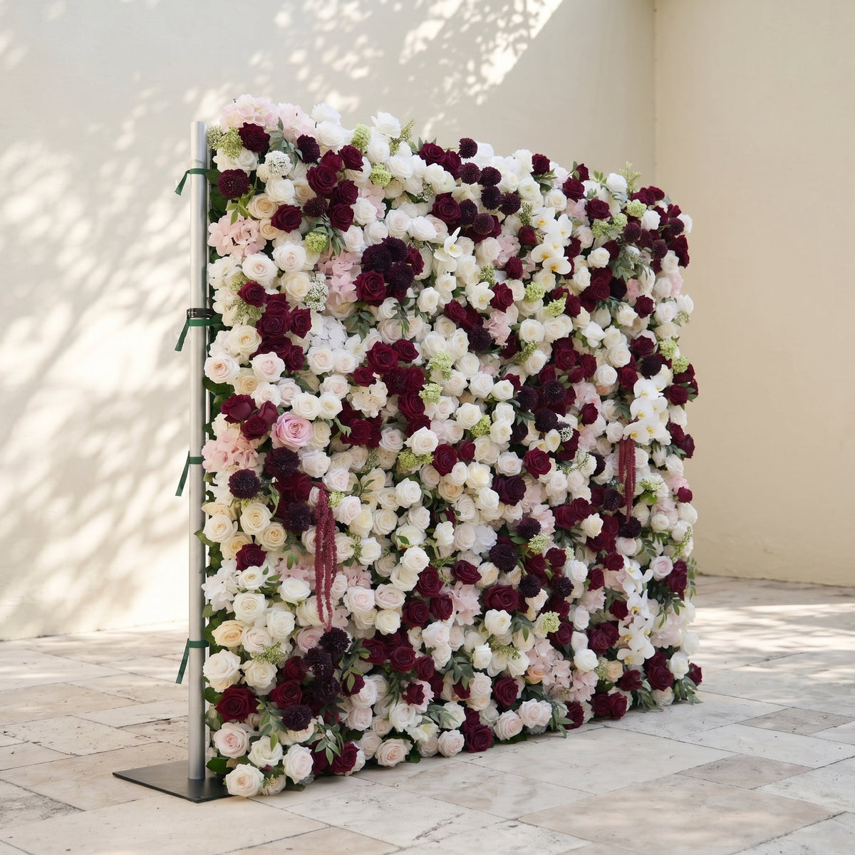 Mirenorae: Luxury 5D Burgundy Red & Ivory White Silk Floral Wall Roll-Up Fabric Backdrop for Grand Weddings Free Shipping
