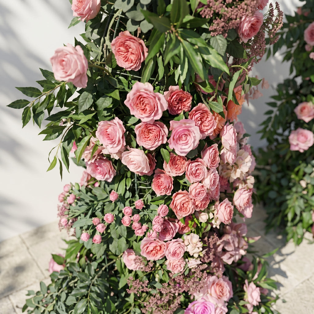 Morbelle Horn Arch: Blush Pink Roses Floral Arch with Greenery for Luxury and Natural Garden Weddings & Events Decor Incuding Frame | Event Floral Decor
