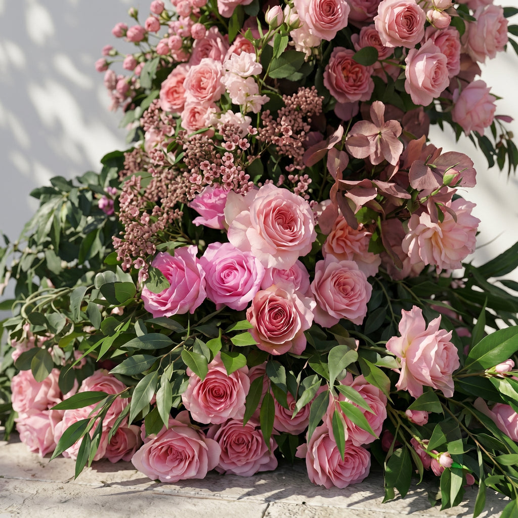 Morbelle Horn Arch: Blush Pink Roses Floral Arch with Greenery for Luxury and Natural Garden Weddings & Events Decor Incuding Frame | Event Floral Decor