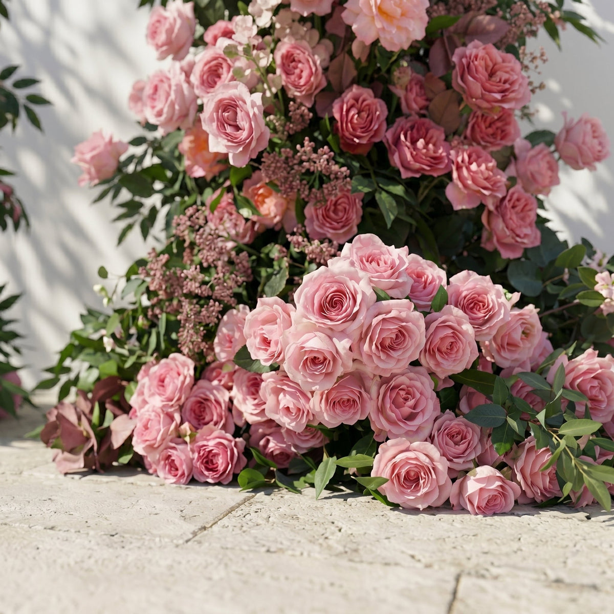 Morbelle Horn Arch: Blush Pink Roses Floral Arch with Greenery for Luxury and Natural Garden Weddings & Events Decor Incuding Frame | Event Floral Decor