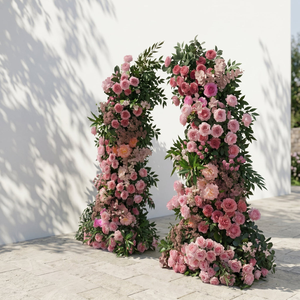 Morbelle Horn Arch: Blush Pink Roses Floral Arch with Greenery for Luxury and Natural Garden Weddings & Events Decor Incuding Frame | Event Floral Decor