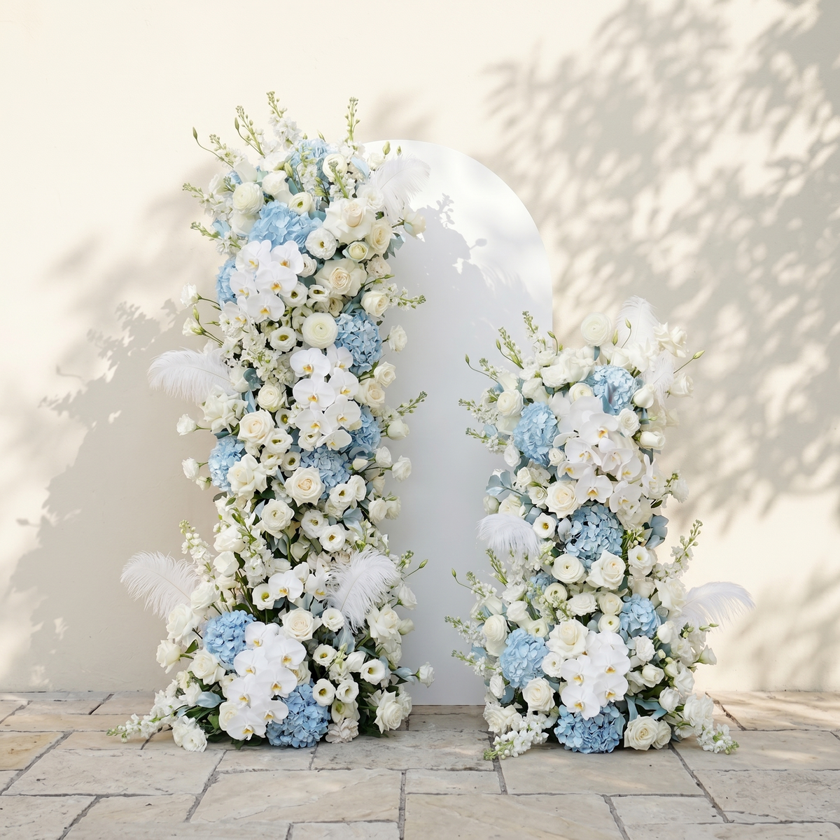 Sky Blue Hydrangea White Orchid Rose Wedding Backdrop(Excludes Frame)+Amo Long strip flower Runner | Wedding Floral Decor