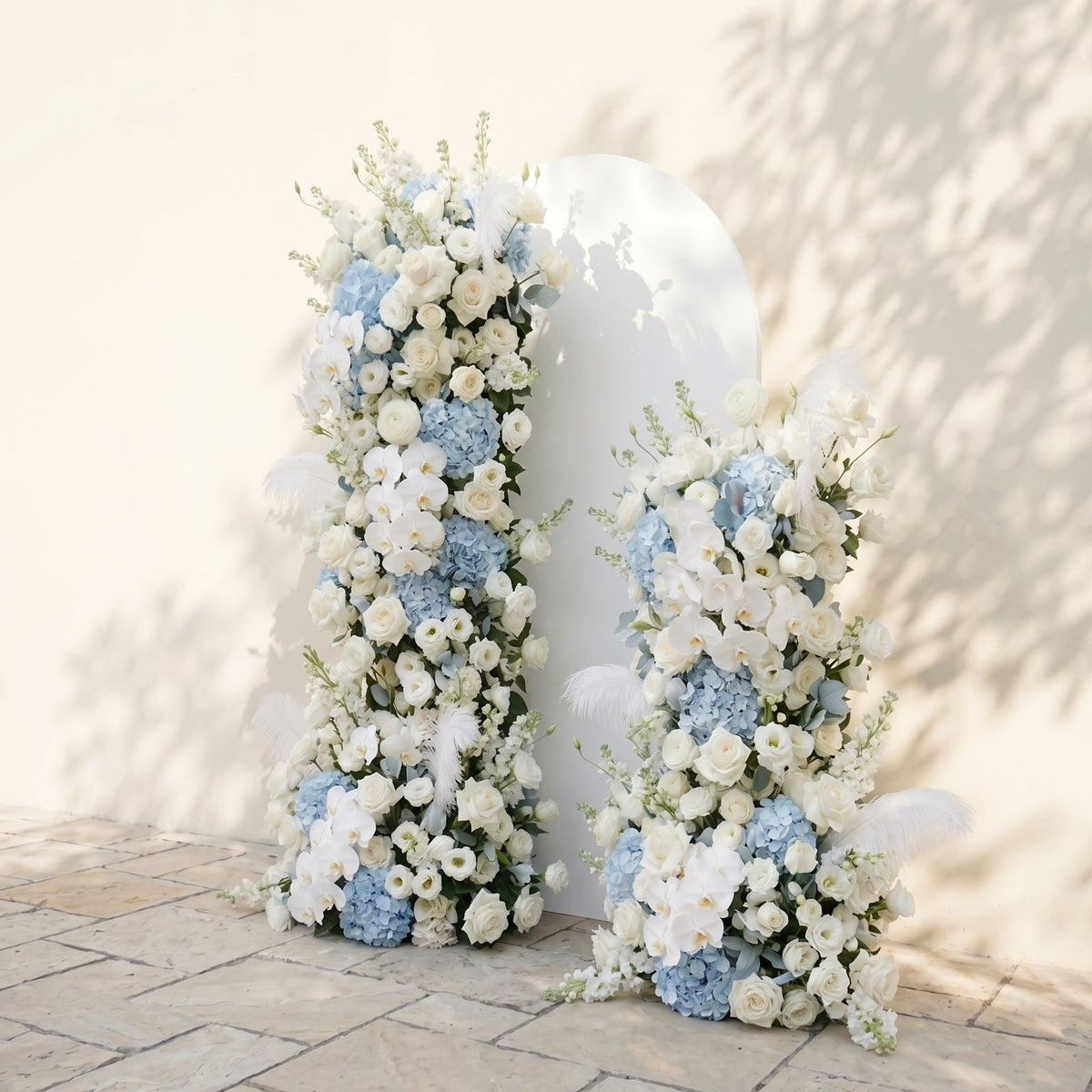 Sky Blue Hydrangea White Orchid Rose Wedding Backdrop(Excludes Frame)+Amo Long strip flower Runner | Wedding Floral Decor