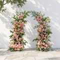 Norenavia: Luxury Blush Pink & Soft Peach Floral Horn Arch Arrangement with Cascading Lush Greenery for Romantic Outdoor Garden Wedding & Ceremony Event Decor Frame Included