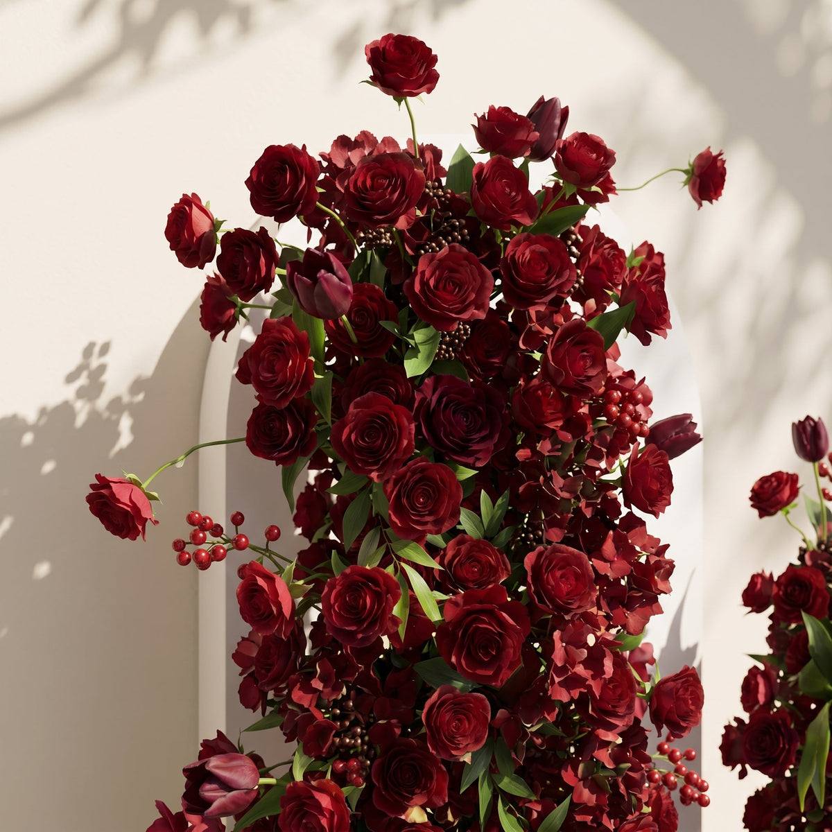 Sorrel: Red Calla Wedding Background Arch KT Backdrop +Red Lucia Flower Runner | Wedding Floral Decor