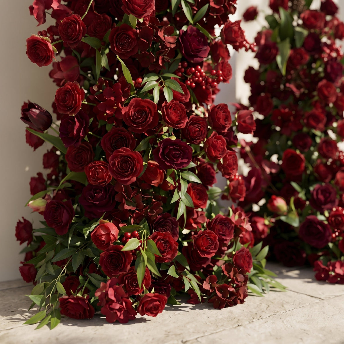 Sorrel: Red Calla Wedding Background Arch KT Backdrop +Red Lucia Flower Runner | Wedding Floral Decor