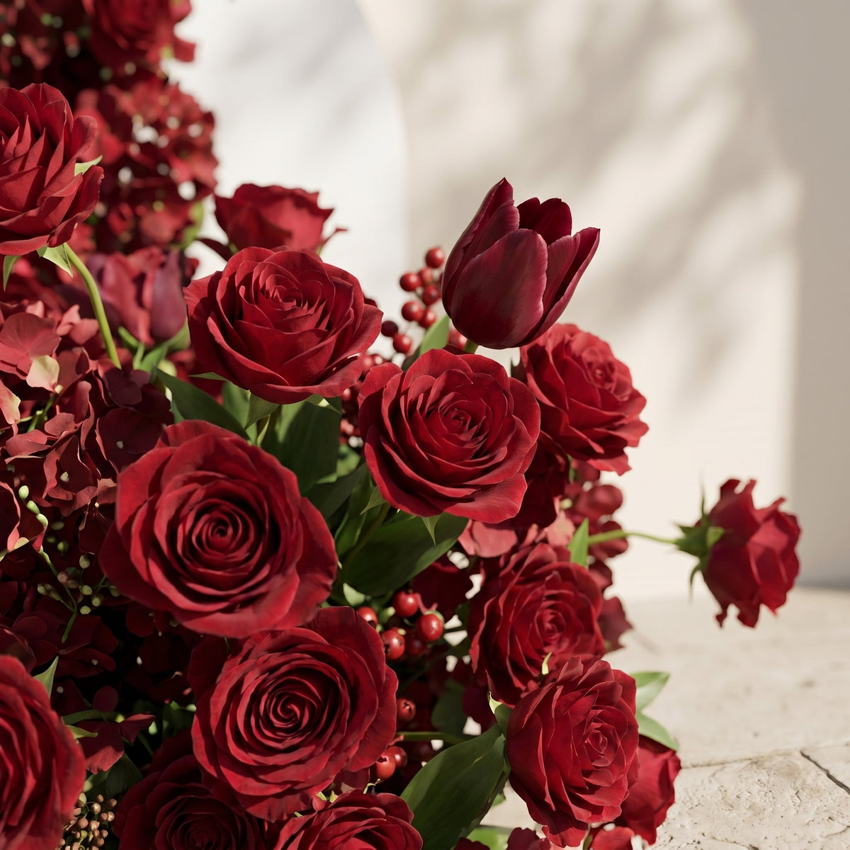 Sorrel: Red Calla Wedding Background Arch KT Backdrop +Red Lucia Flower Runner | Wedding Floral Decor