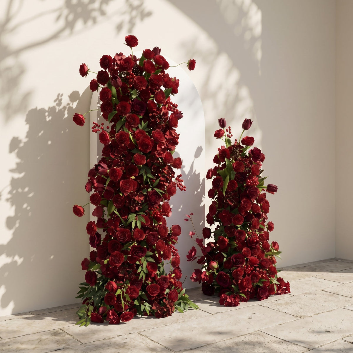 Sorrel: Red Calla Wedding Background Arch KT Backdrop +Red Lucia Flower Runner | Wedding Floral Decor