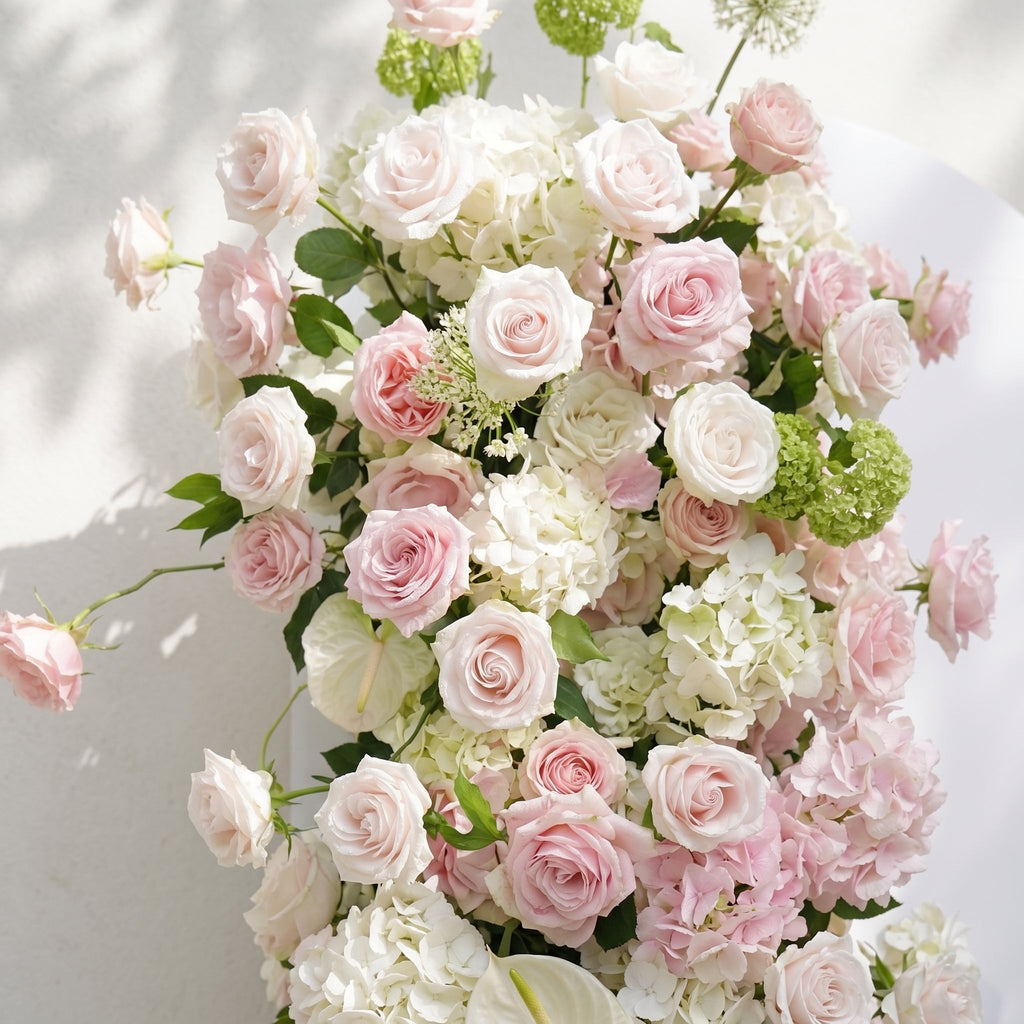 Pink White Rose Calla Lily Wedding Background Arch KT Backdrop (Excludes Frame)+Rosado Flower Runner | Event Floral Decor