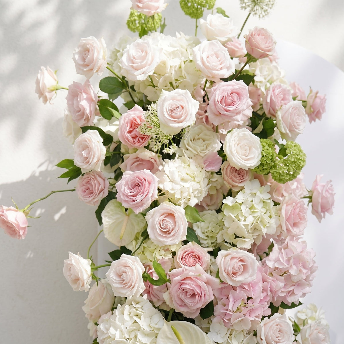 Pink White Rose Calla Lily Wedding Background Arch KT Backdrop (Excludes Frame)+Rosado Flower Runner | Event Floral Decor
