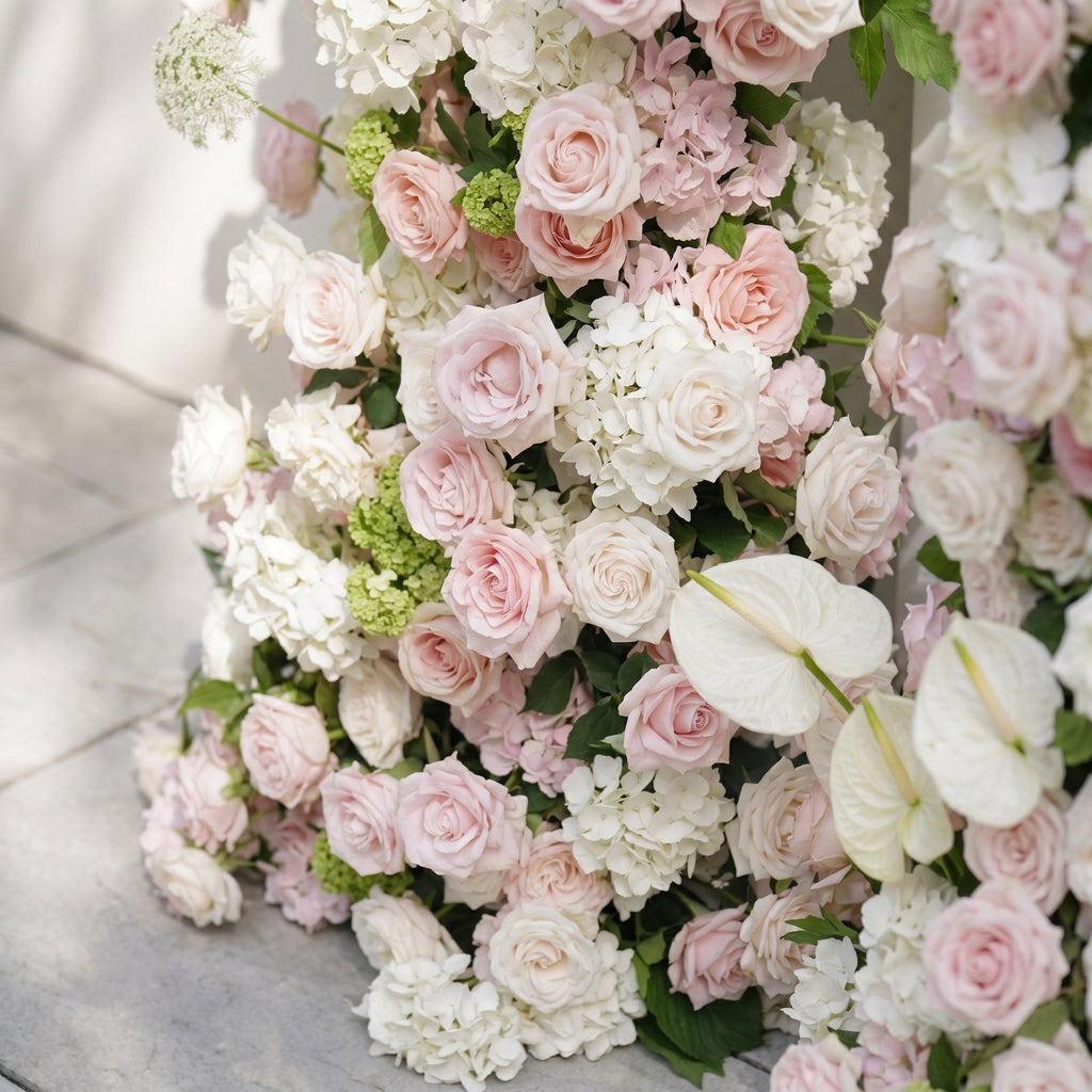 Pink White Rose Calla Lily Wedding Background Arch KT Backdrop (Excludes Frame)+Rosado Flower Runner | Event Floral Decor