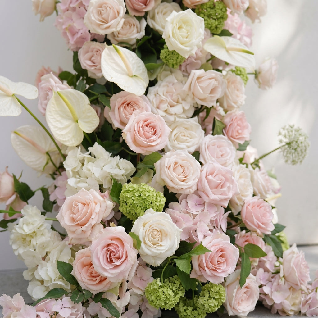 Pink White Rose Calla Lily Wedding Background Arch KT Backdrop (Excludes Frame)+Rosado Flower Runner | Event Floral Decor