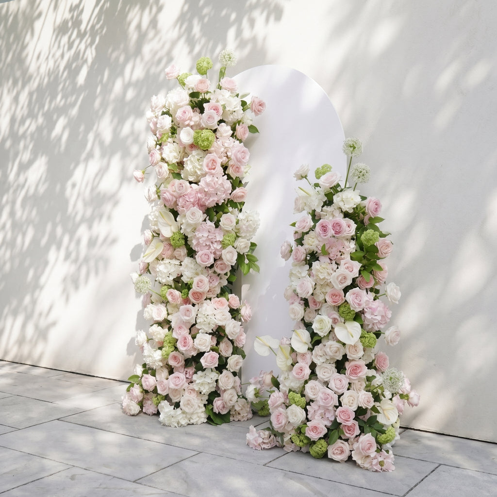 Pink White Rose Calla Lily Wedding Background Arch KT Backdrop (Excludes Frame)+Rosado Flower Runner | Event Floral Decor