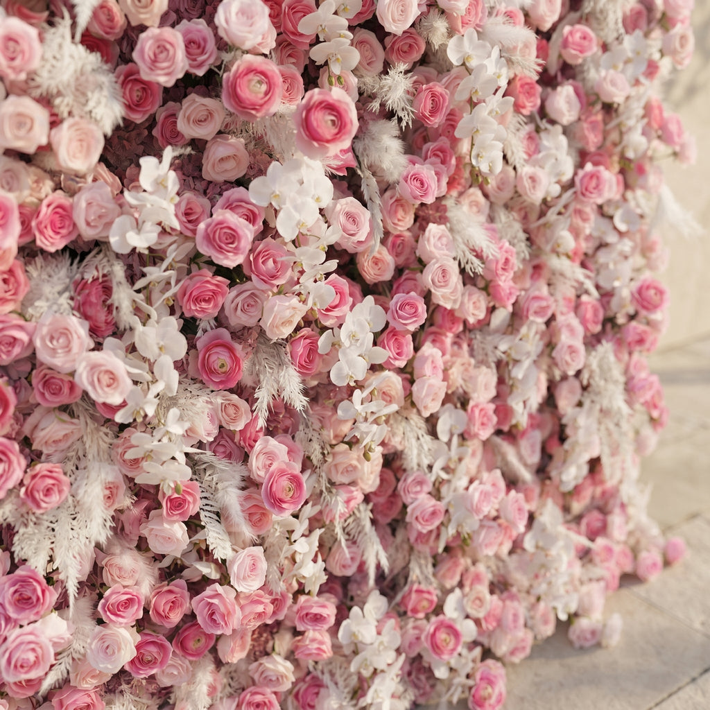 Nylenna:Luxury 5D Ombre Hot Pink & Blush Silk Floral Wall Roll-Up Backdrop for Vibrant Romantic Weddings Free Shipping