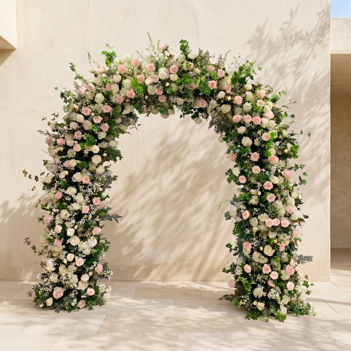 Orellune:Luxury Green and Pink Flower Arch with White Roses for Weddings&Event Decor Including Frame orellune front