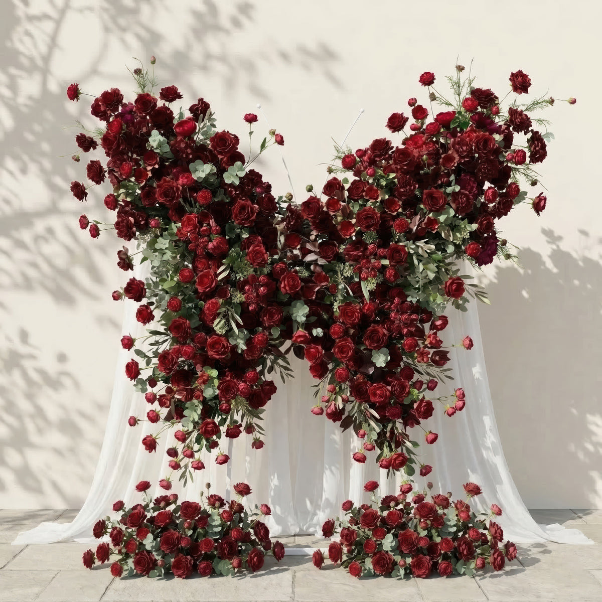Orlisse: Vintage Burgundy Butterfly-Shaped Artificial Floral Wall for Luxury Wedding Decor | Wedding & Celebration Collection | Free Shipping