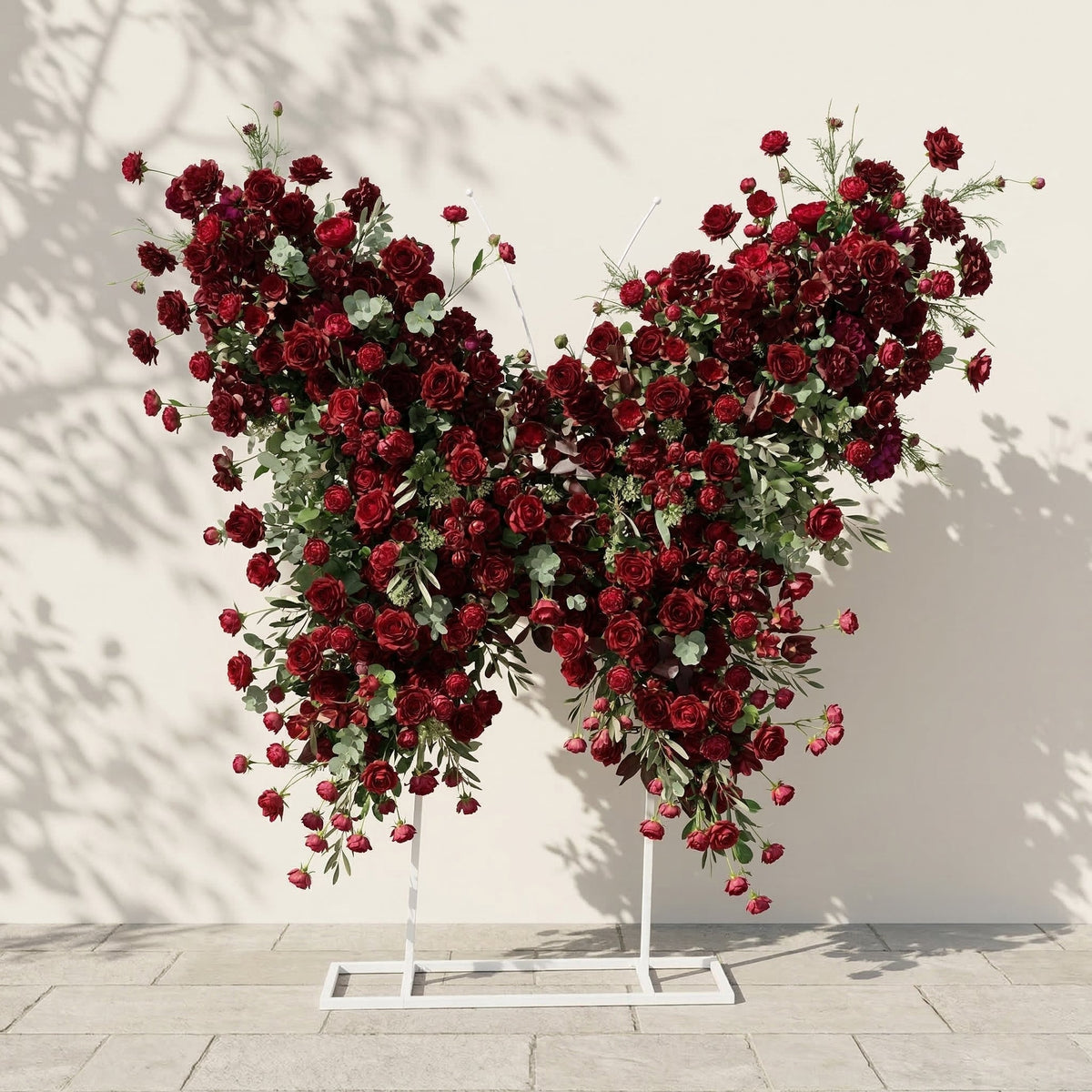 Orlisse: Vintage Burgundy Butterfly-Shaped Artificial Floral Wall for Luxury Wedding Decor | Wedding & Celebration Collection | Free Shipping