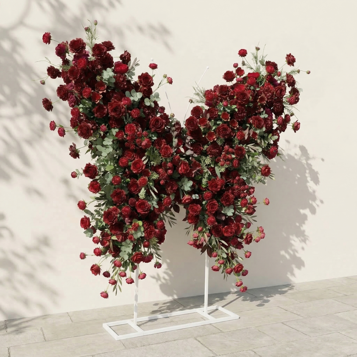 Orlisse: Vintage Burgundy Butterfly-Shaped Artificial Floral Wall for Luxury Wedding Decor | Wedding & Celebration Collection | Free Shipping