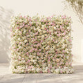 Pearlnora: Luxury 5D Pearl White & Blush Pink Silk Floral Wall Roll-Up Backdrop for Elegant Minimalist Weddings Free Shipping