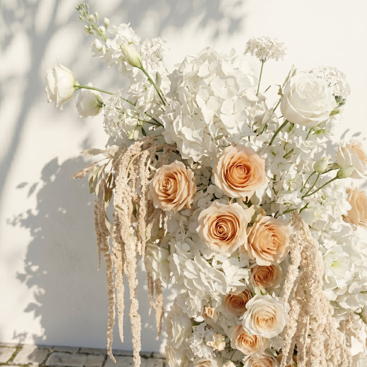 Pearlraya: Luxury Ivory White & Warm Champagne Floral Ground Horn Arch Backdrop Decor Frame Included | Ceremony & Event Decor