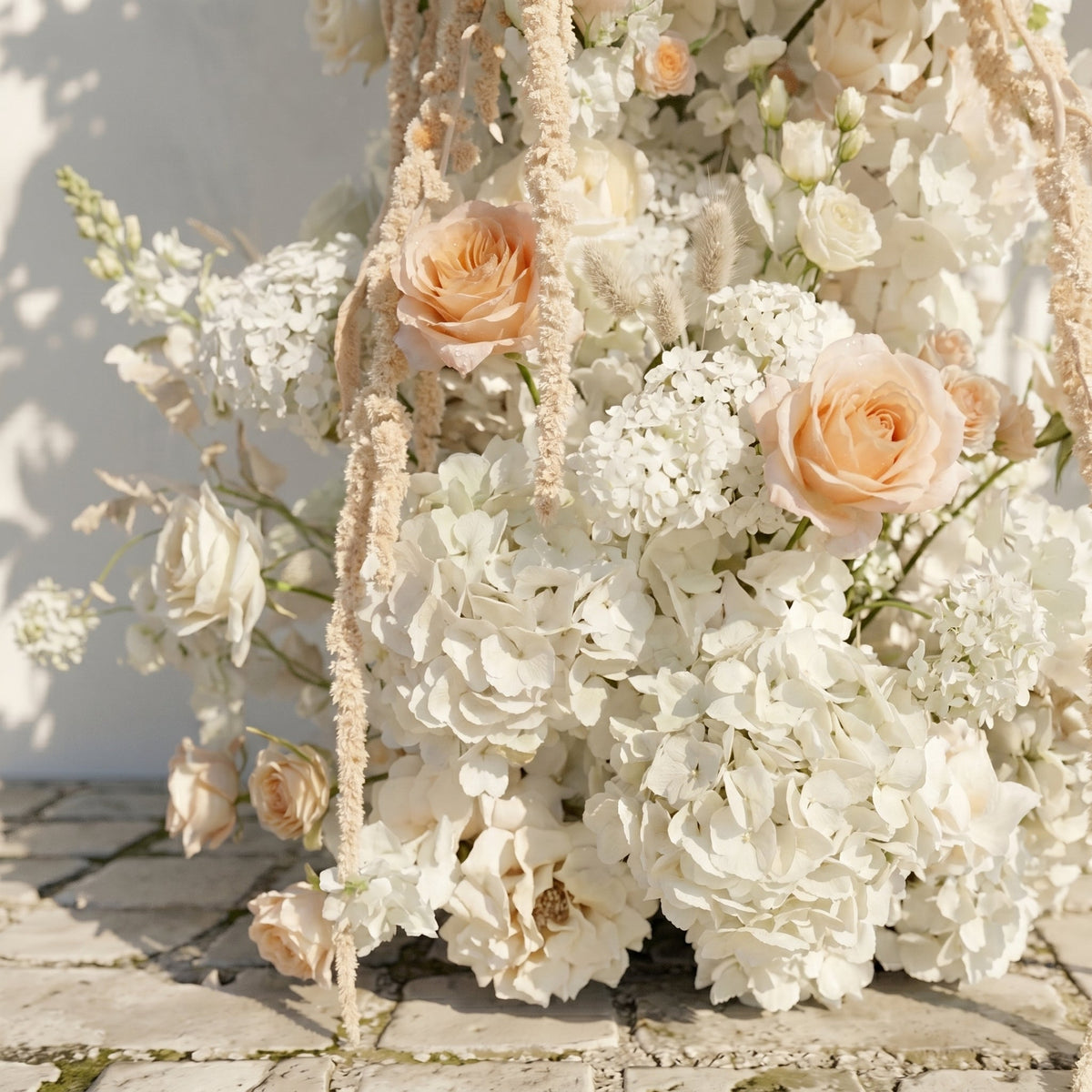 Pearlraya: Luxury Ivory White & Warm Champagne Floral Ground Horn Arch Backdrop Decor Frame Included | Ceremony & Event Decor